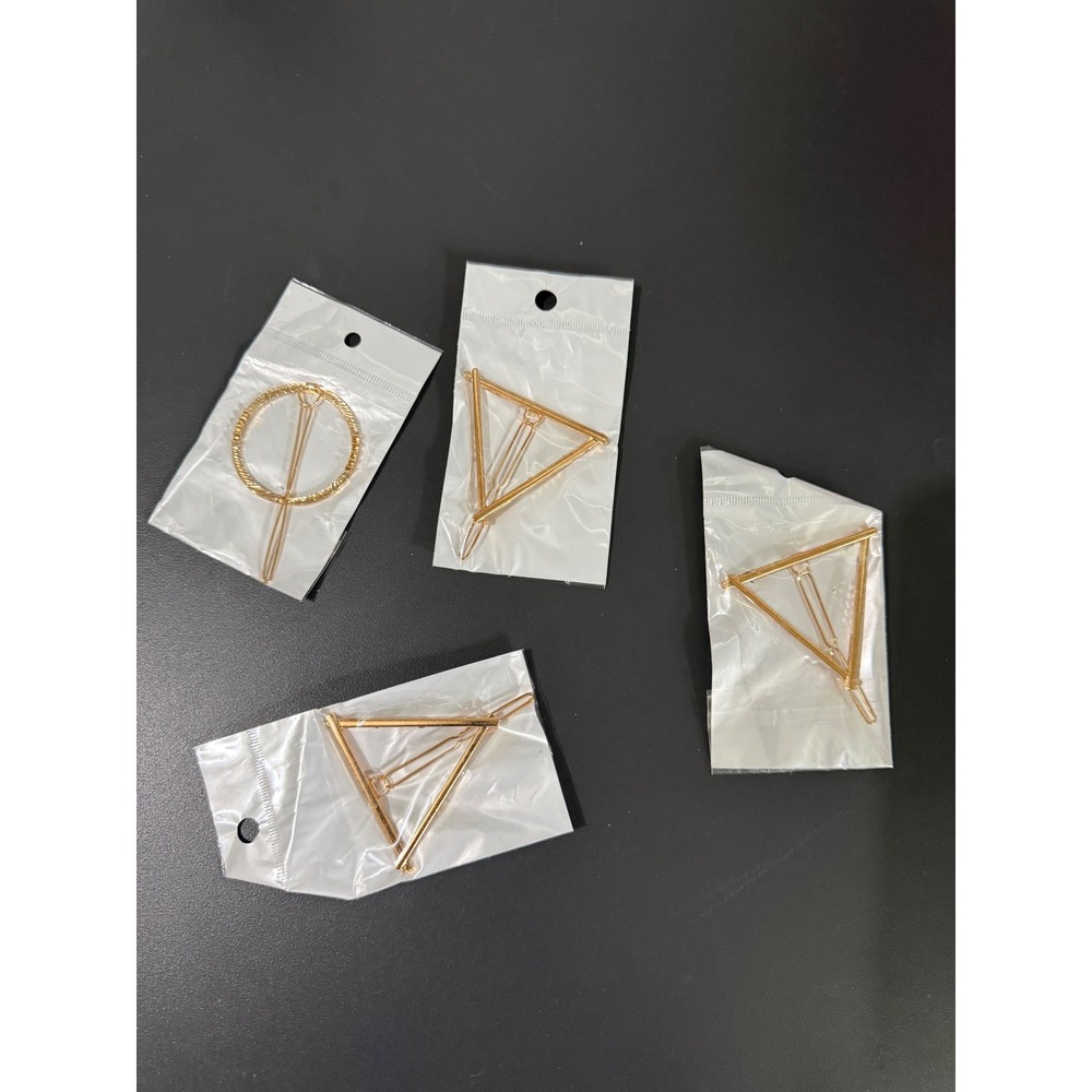 Gold Geometric Hair Clip Set 4pc Triangle and Circle Minimalist Accessories